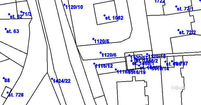 Parcela st. 1120/6 v KÚ Čtyřicet Lánů, Katastrální mapa