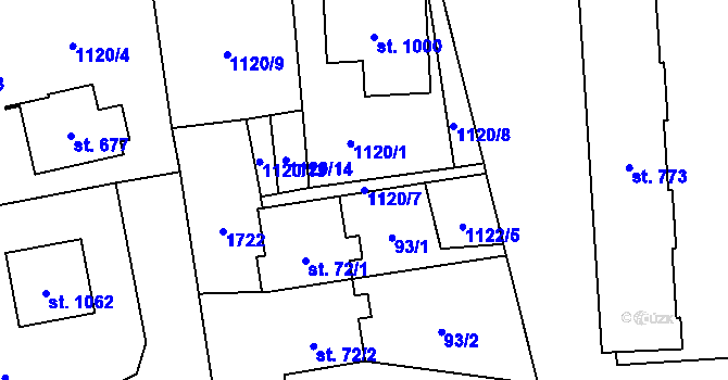 Parcela st. 1120/7 v KÚ Čtyřicet Lánů, Katastrální mapa