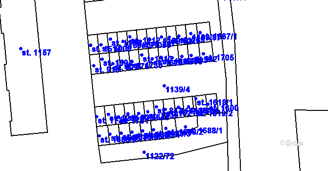 Parcela st. 1139/4 v KÚ Čtyřicet Lánů, Katastrální mapa