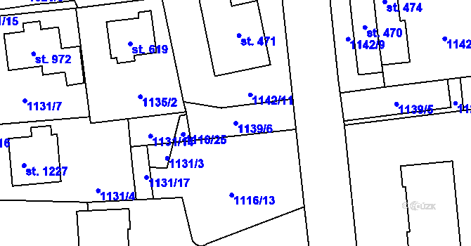 Parcela st. 1139/6 v KÚ Čtyřicet Lánů, Katastrální mapa