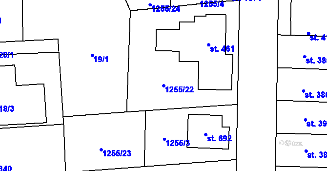 Parcela st. 1255/22 v KÚ Čtyřicet Lánů, Katastrální mapa