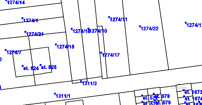 Parcela st. 1274/17 v KÚ Čtyřicet Lánů, Katastrální mapa