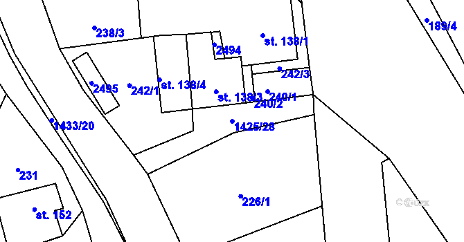 Parcela st. 1425/28 v KÚ Čtyřicet Lánů, Katastrální mapa
