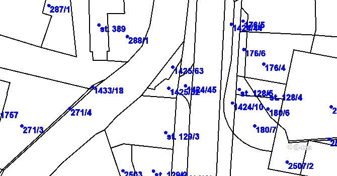 Parcela st. 1425/32 v KÚ Čtyřicet Lánů, Katastrální mapa