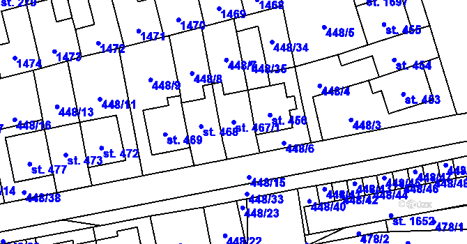 Parcela st. 467/1 v KÚ Čtyřicet Lánů, Katastrální mapa