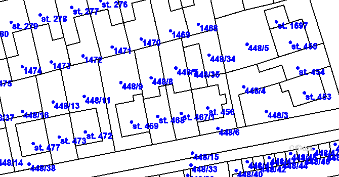 Parcela st. 467/2 v KÚ Čtyřicet Lánů, Katastrální mapa