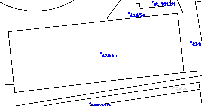 Parcela st. 424/55 v KÚ Čtyřicet Lánů, Katastrální mapa