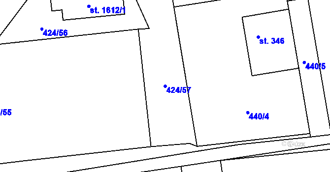 Parcela st. 424/57 v KÚ Čtyřicet Lánů, Katastrální mapa