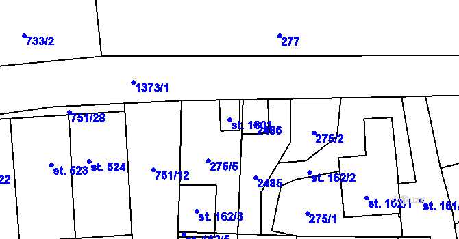 Parcela st. 1301 v KÚ Čtyřicet Lánů, Katastrální mapa