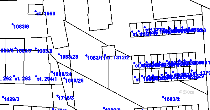 Parcela st. 1312/2 v KÚ Čtyřicet Lánů, Katastrální mapa