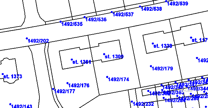 Parcela st. 1300 v KÚ Čtyřicet Lánů, Katastrální mapa