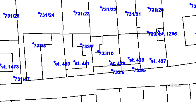 Parcela st. 733/10 v KÚ Čtyřicet Lánů, Katastrální mapa