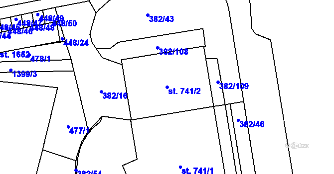 Parcela st. 741/2 v KÚ Čtyřicet Lánů, Katastrální mapa