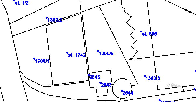 Parcela st. 1300/6 v KÚ Čtyřicet Lánů, Katastrální mapa