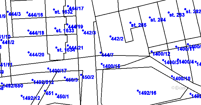 Parcela st. 444/7 v KÚ Čtyřicet Lánů, Katastrální mapa