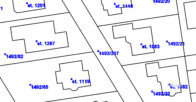 Parcela st. 1492/207 v KÚ Čtyřicet Lánů, Katastrální mapa