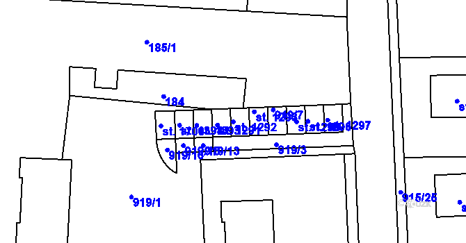 Parcela st. 1292 v KÚ Čtyřicet Lánů, Katastrální mapa