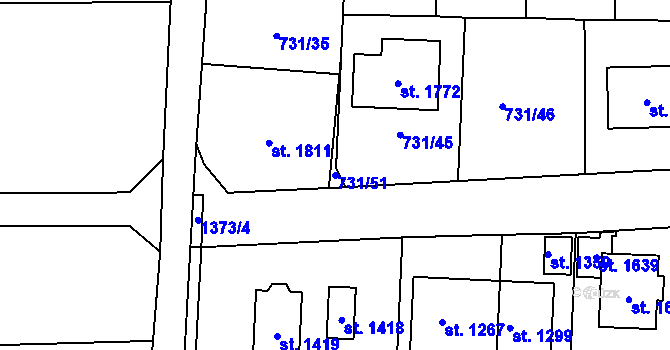 Parcela st. 731/51 v KÚ Čtyřicet Lánů, Katastrální mapa