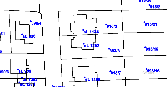 Parcela st. 1252 v KÚ Čtyřicet Lánů, Katastrální mapa