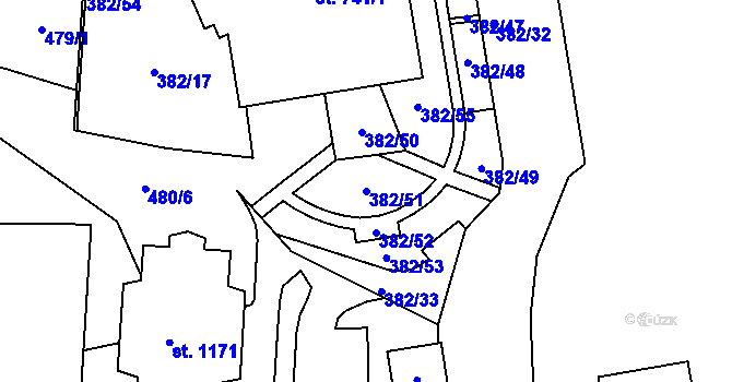 Parcela st. 382/51 v KÚ Čtyřicet Lánů, Katastrální mapa