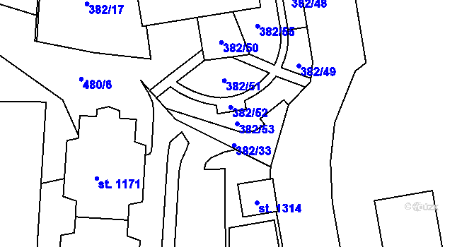 Parcela st. 382/53 v KÚ Čtyřicet Lánů, Katastrální mapa