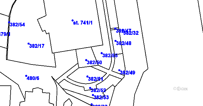 Parcela st. 382/55 v KÚ Čtyřicet Lánů, Katastrální mapa