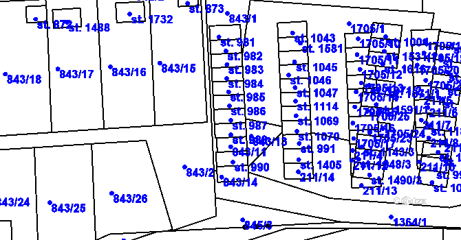 Parcela st. 987 v KÚ Čtyřicet Lánů, Katastrální mapa