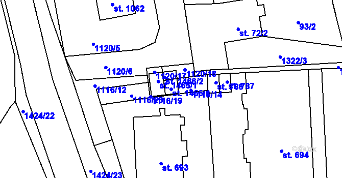 Parcela st. 1466/1 v KÚ Čtyřicet Lánů, Katastrální mapa