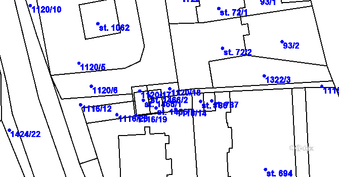 Parcela st. 1120/18 v KÚ Čtyřicet Lánů, Katastrální mapa