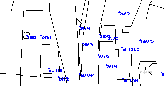 Parcela st. 268/8 v KÚ Čtyřicet Lánů, Katastrální mapa