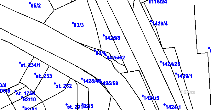 Parcela st. 1425/62 v KÚ Čtyřicet Lánů, Katastrální mapa