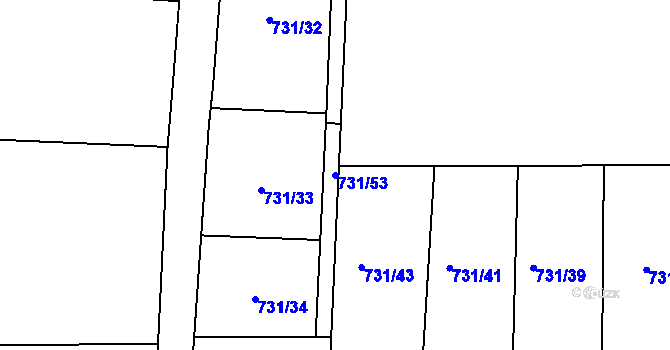 Parcela st. 731/53 v KÚ Čtyřicet Lánů, Katastrální mapa
