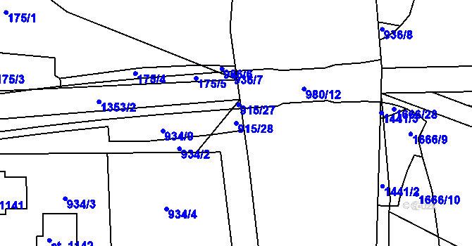 Parcela st. 915/28 v KÚ Čtyřicet Lánů, Katastrální mapa