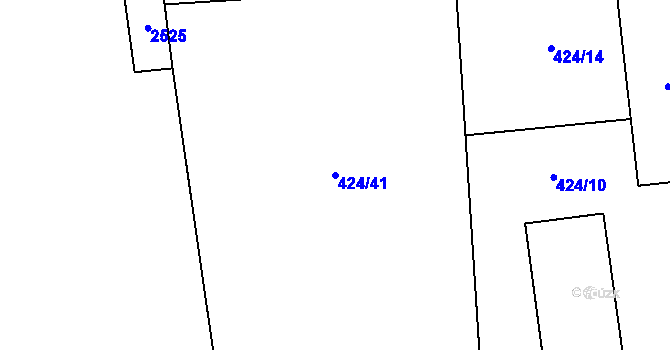 Parcela st. 424/41 v KÚ Čtyřicet Lánů, Katastrální mapa