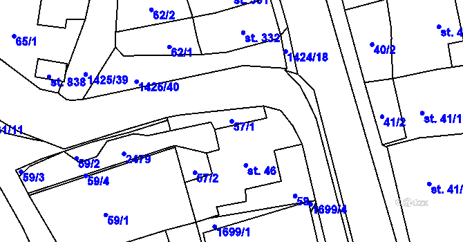 Parcela st. 57/1 v KÚ Čtyřicet Lánů, Katastrální mapa