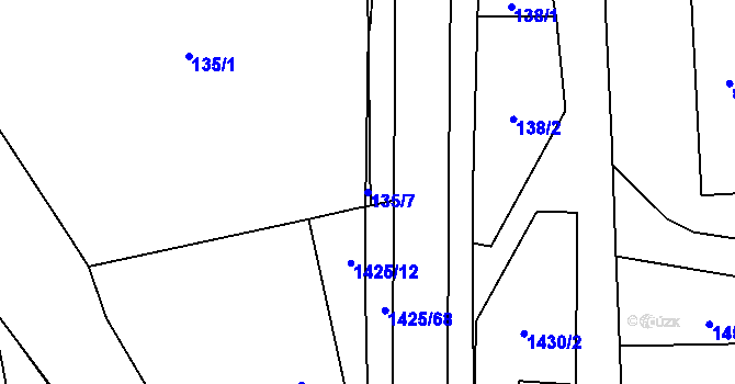 Parcela st. 135/7 v KÚ Čtyřicet Lánů, Katastrální mapa