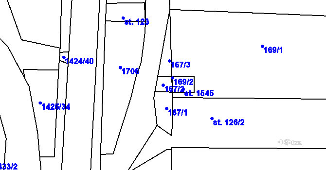 Parcela st. 167/2 v KÚ Čtyřicet Lánů, Katastrální mapa