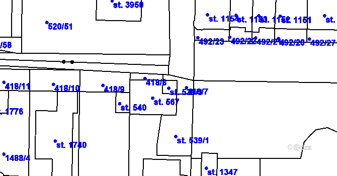 Parcela st. 539/3 v KÚ Čtyřicet Lánů, Katastrální mapa