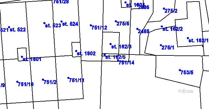 Parcela st. 162/5 v KÚ Čtyřicet Lánů, Katastrální mapa