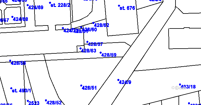 Parcela st. 428/59 v KÚ Čtyřicet Lánů, Katastrální mapa