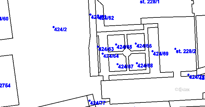 Parcela st. 424/64 v KÚ Čtyřicet Lánů, Katastrální mapa