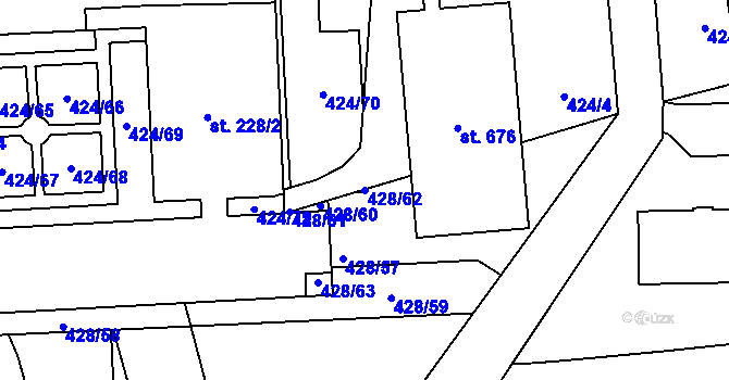 Parcela st. 428/62 v KÚ Čtyřicet Lánů, Katastrální mapa