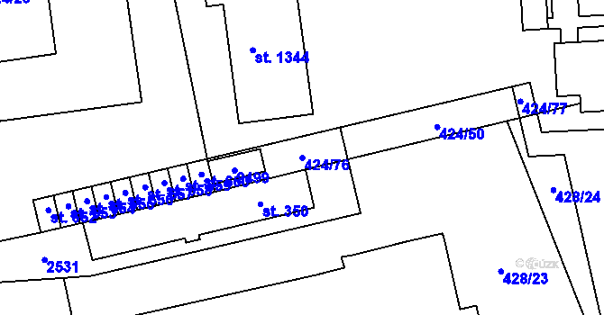 Parcela st. 424/76 v KÚ Čtyřicet Lánů, Katastrální mapa