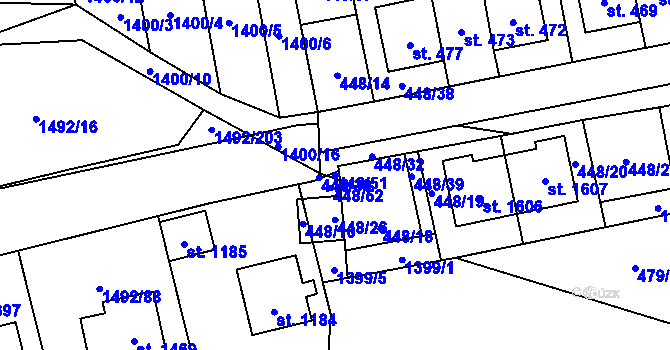 Parcela st. 448/51 v KÚ Čtyřicet Lánů, Katastrální mapa