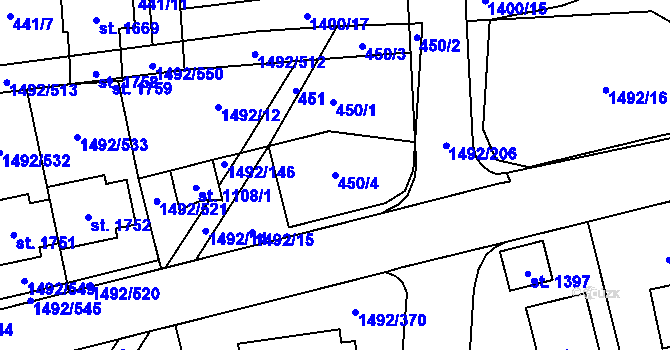 Parcela st. 450/4 v KÚ Čtyřicet Lánů, Katastrální mapa