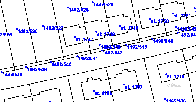 Parcela st. 1492/520 v KÚ Čtyřicet Lánů, Katastrální mapa