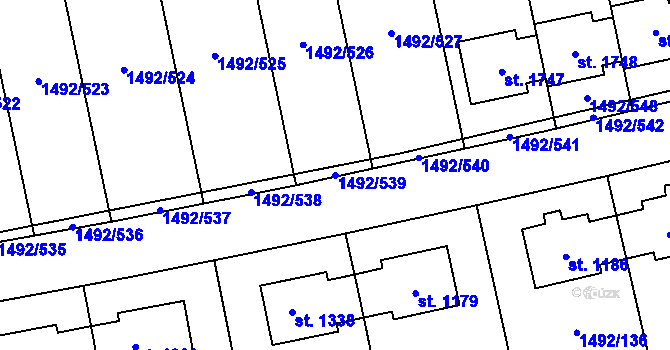 Parcela st. 1492/539 v KÚ Čtyřicet Lánů, Katastrální mapa