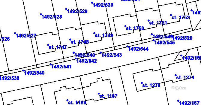 Parcela st. 1492/543 v KÚ Čtyřicet Lánů, Katastrální mapa