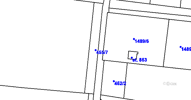 Parcela st. 455/7 v KÚ Čtyřicet Lánů, Katastrální mapa