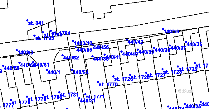 Parcela st. 440/41 v KÚ Čtyřicet Lánů, Katastrální mapa